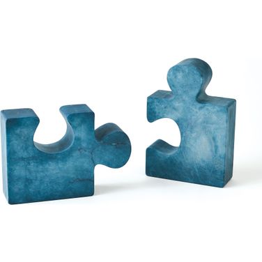 Alabaster Jigsaw Bookends Set of 2 In Blue