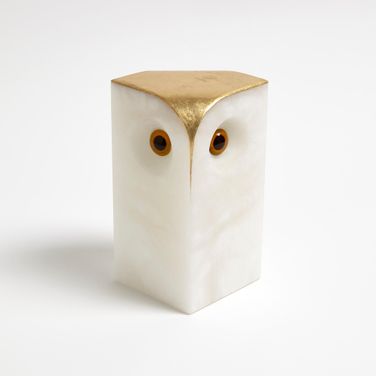 Alabaster Large Owl In Gold