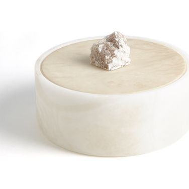 Alabaster Round Box With Rock Finial