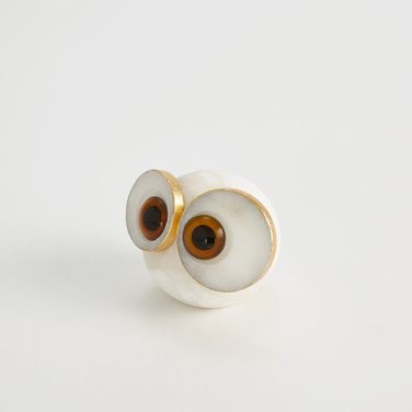 Alabaster Small Big Eyed Owl In White