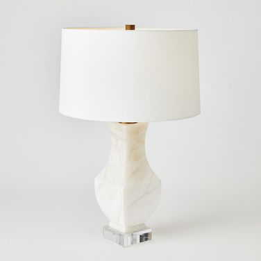 Alabaster Square Urn Lamp In White