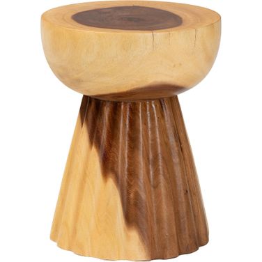 Alara Hand-Carved Suar Wood Side Table In Natural Brown