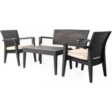 Alaska 4-Piece Seating Set with Cushions In Anthracite and Cream