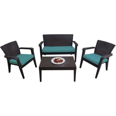 Alaska 4-Piece Seating Set with Cushions In Brown and Teal