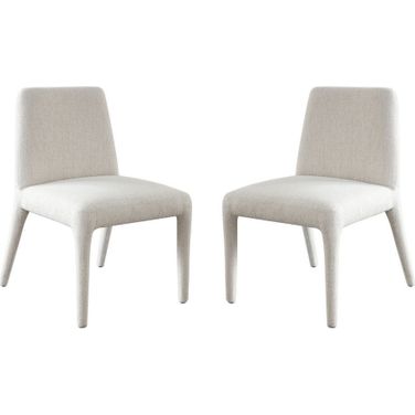 Alba Dining/Accent Chairs Set of 2 In Oat Polyester Fabric with Wrapped Leg