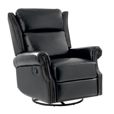 Albert Genuine Leather Manual Swivel Glider Recliner In Black