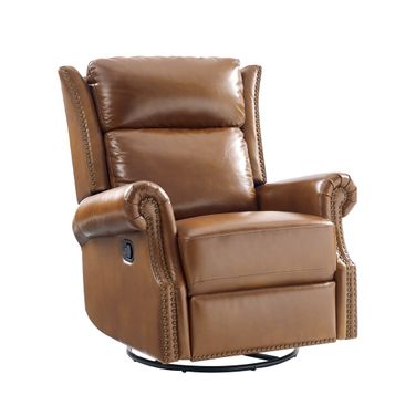 Albert Genuine Leather Manual Swivel Glider Recliner In Saddle