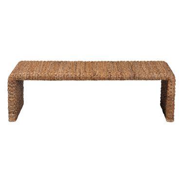Alda Handwoven Seagrass Rustic Wicker Waterfall Coffee Table In Natural Brown