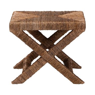 Alda Woven Seagrass Ottoman In Natural Brown