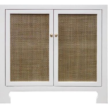 2 Doors Lacquer Cane Cabinet In White