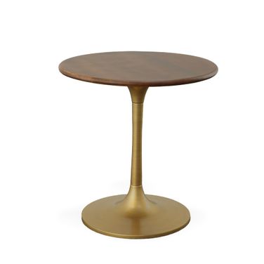 Alden Wood Top 30 Inch Round Dining Table In Elm Top and Antique Gold Base