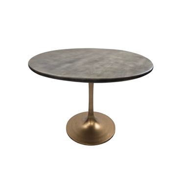 Alden Wood Top 36 Inch Round Dining Table In Fog Gray Top and Antique Gold Base