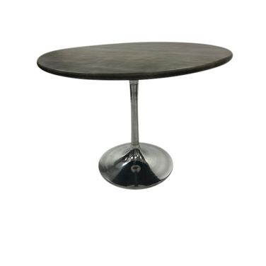Alden Wood Top 36 Inch Round Dining Table In Fog Gray Top and Chrome Base