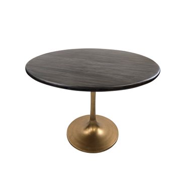 Alden Wood Top 40 Inch Round Dining Table In Warm Black Top and Gold Base