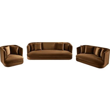 Alder Velvet Living Room Set In Saddle