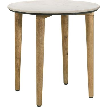 Aldis Round Marble Top End Table White and Natural