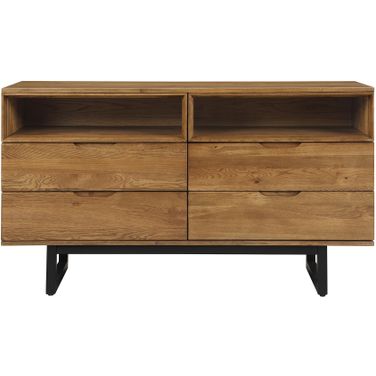 Aldo 4 Drawer Dresser In Brown Oak Wood with Black Metal Legs