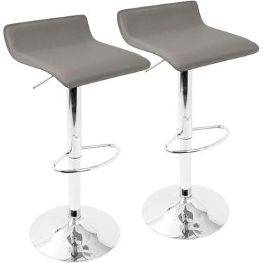 Ale Contemporary Adjustable Barstool In Grey Pu Leather - Set Of 2