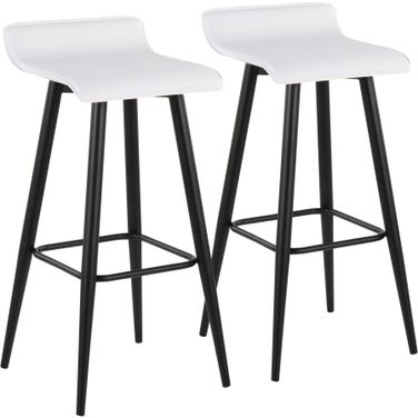 Ale Fixed-Height Bar Stool Set of 2 in Black Steel and White Faux Leather