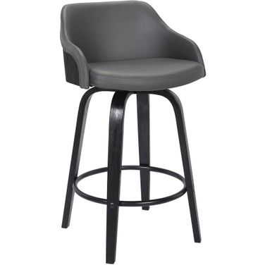 Alec 26 Inch Counter Height Swivel Gray Faux Leather and Black Wood Bar Stool