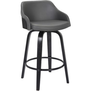 Alec 30 Inch Bar Height Swivel Gray Faux Leather and Black Wood Barstool