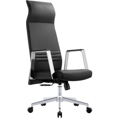 Aleen High-Back Office Chair In Upholstered Leather and Iron Frame with Swivel and Tilt In Black