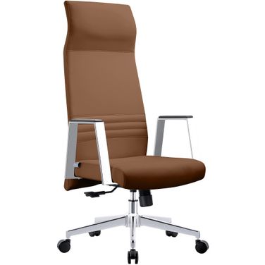 Aleen High-Back Office Chair In Upholstered Leather and Iron Frame with Swivel and Tilt In Dark Brown