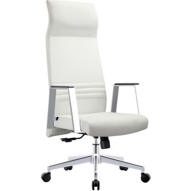 Aleen High-Back Office Chair In Upholstered Leather and Iron Frame with Swivel and Tilt In White
