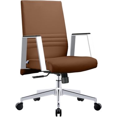 Aleen Office Chair In Upholstered Leather and Iron Frame with Swivel and Tilt In Dark Brown