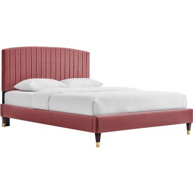 Alessi Performance Velvet Queen Platform Bed In Dusty Rose MOD-6284-DUS