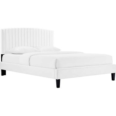 Alessi Performance Velvet Queen Platform Bed In White MOD-6283-WHI