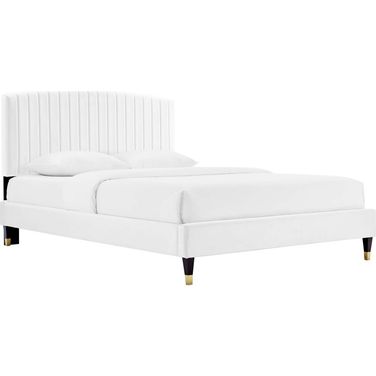 Alessi Performance Velvet Queen Platform Bed In White MOD-6284-WHI