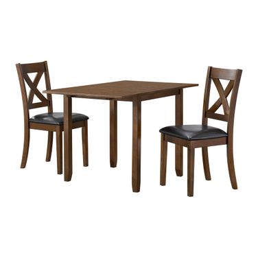 Alexa 3-Piece Dining Room Set with Drop Leaf Table In Brown and Espresso