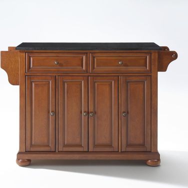 Alexandria Granite Top Full Size Kitchen Island/Cart In Black and Cherry