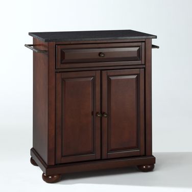 Alexandria Granite Top Portable Kitchen Island/Cart In Black and Mahogany