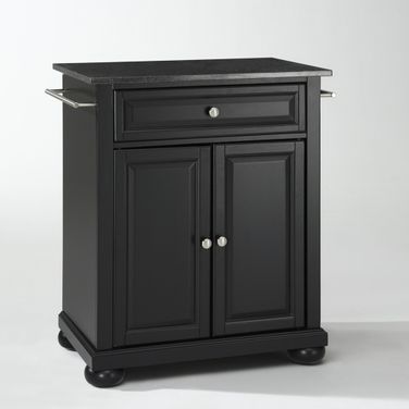 Alexandria Granite Top Portable Kitchen Island/Cart In Black