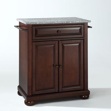 Alexandria Granite Top Portable Kitchen Island/Cart In Mahogany and Gray