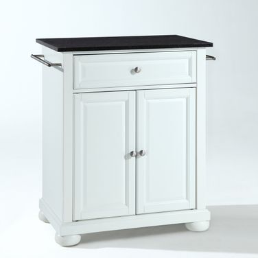 Alexandria Granite Top Portable Kitchen Island/Cart In White and Black