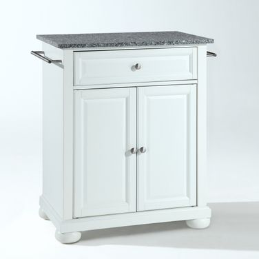 Alexandria Granite Top Portable Kitchen Island/Cart In White and Gray