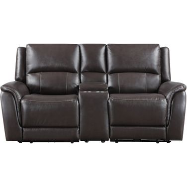 Alexandria Power Leather Reclining Console Loveseat In Gray