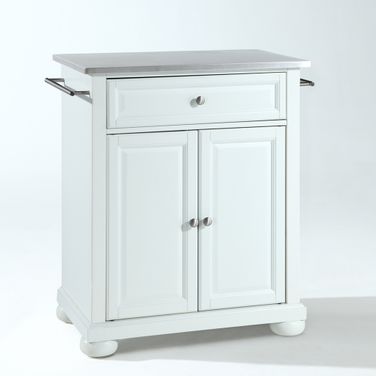 Alexandria Stainless Steel Top Portable Kitchen Island/Cart In White