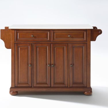Alexandria Stone Top Full Size Kitchen Island/Cart In Cherry and White