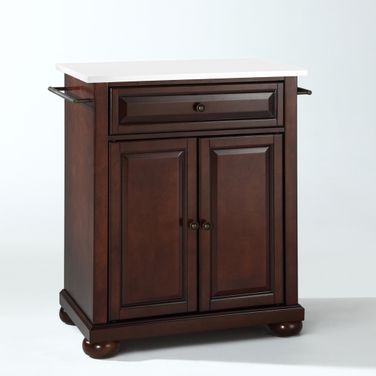 Alexandria Stone Top Portable Kitchen Island/Cart In Mahogany and White