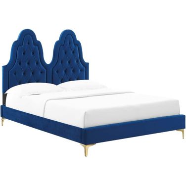 Alexandria Tufted Performance Velvet Twin Platform Bed In Navy