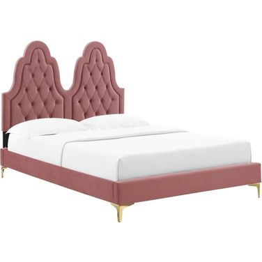 Alexandria Tufted Performance Velvet Twin Platform Bed In Dusty Rose