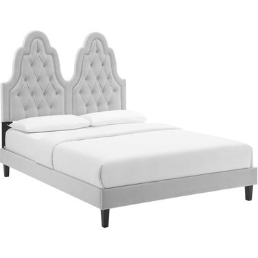 Alexandria Tufted Performance Velvet Twin Platform Bed In Light Gray