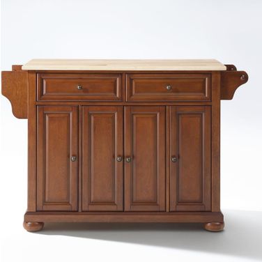 Alexandria Wood Top Full Size Kitchen Island/Cart In Cherry and Natural