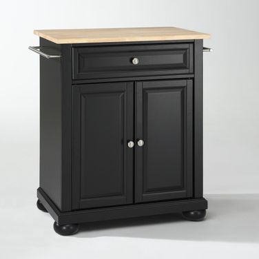 Alexandria Wood Top Portable Kitchen Island/Cart In Black and Natural