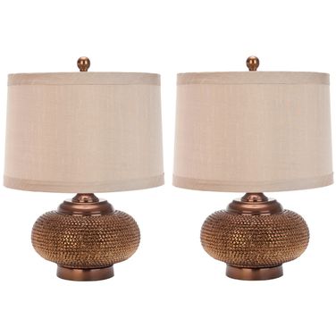 Alexis Copper Beaded 19 Inch Table Lamp with Taupe Shade Set of 2