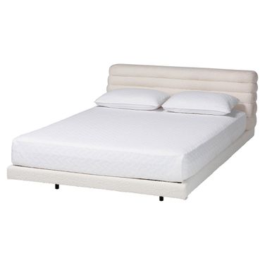 Alfie Boucle King Floating Bed with Channel Tufted Headboard In Cream and Black